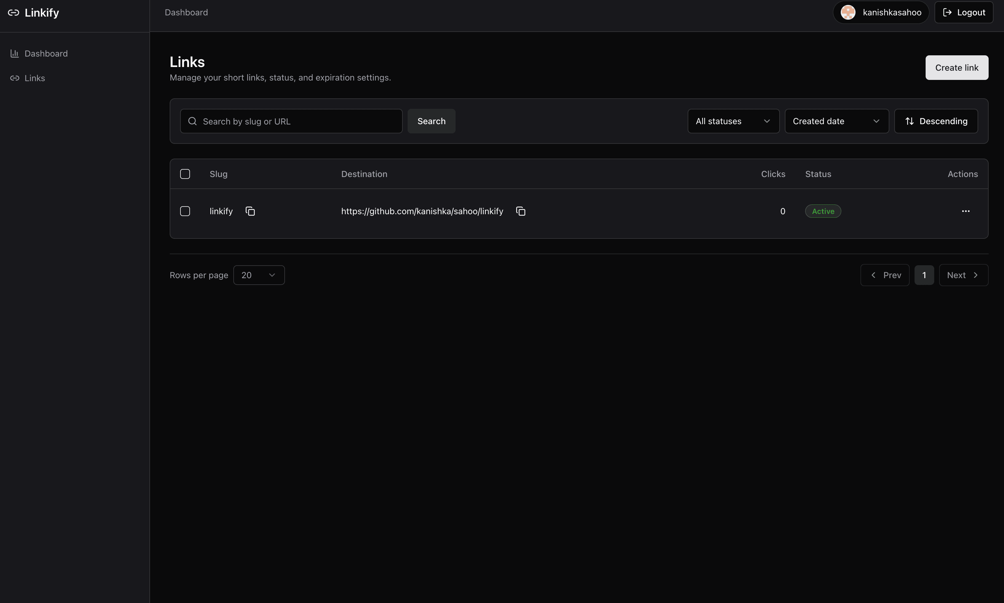 Depiction of the Linkify user interface